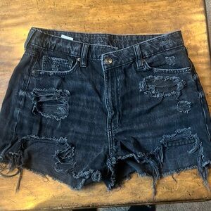 American eagle black denim mom shorts. size 8. distressed.